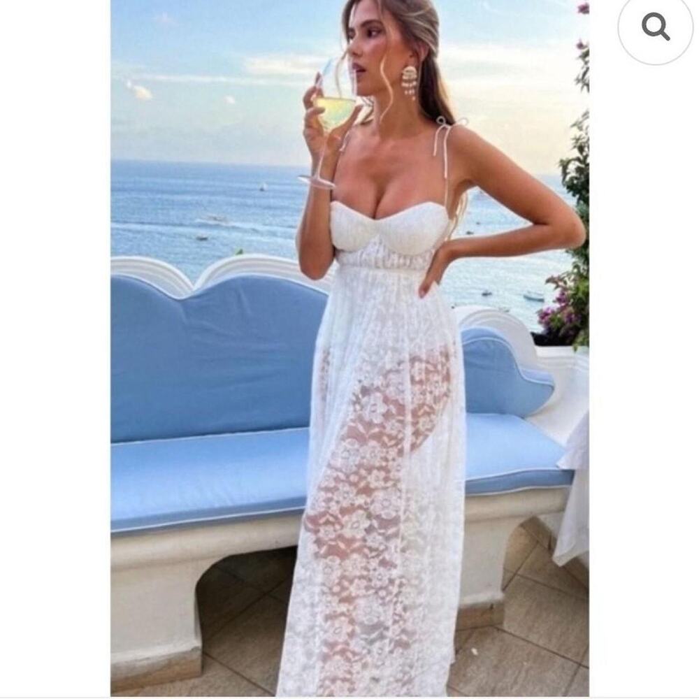 For Love & Lemons White Lace Midi Dress